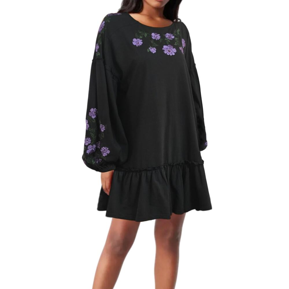 NWT ASOS Women's Floral Embroidery Balloon Sleeve Ruffle Hem Mini Dress